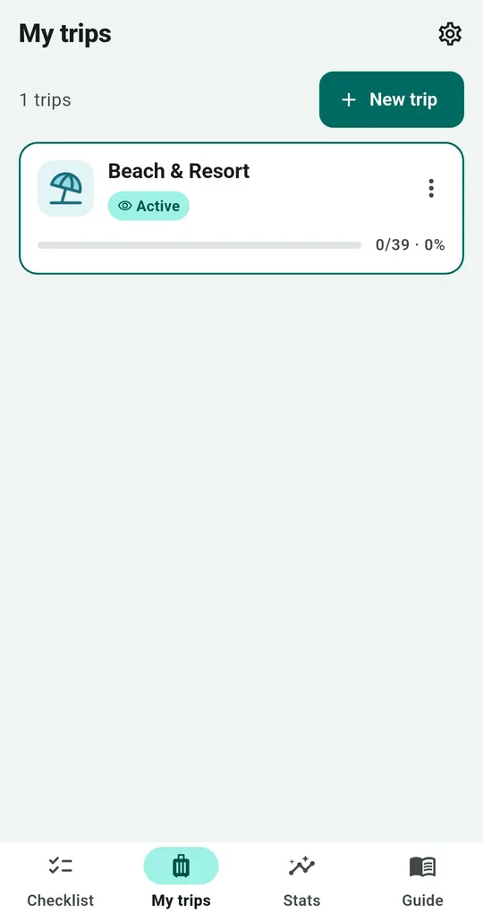 My trips card for an active trip