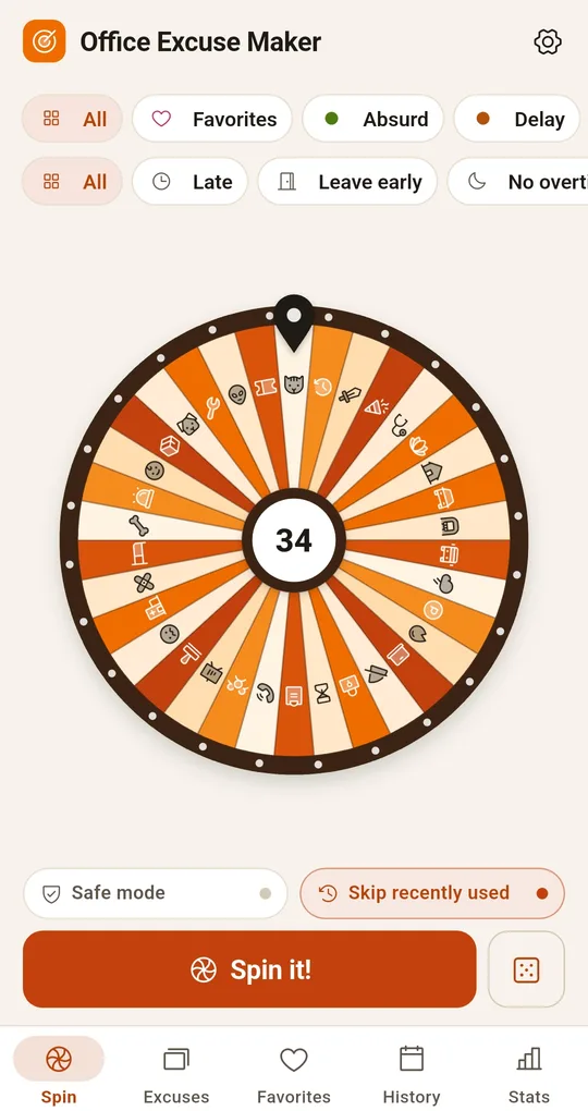 Category and situation filters above the wheel