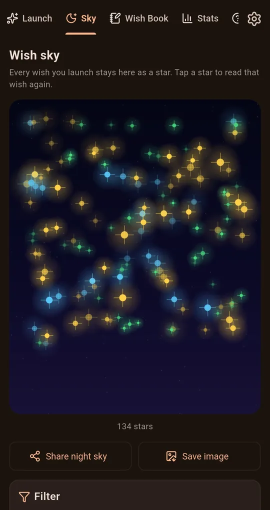 Wish sky tab full of colored stars