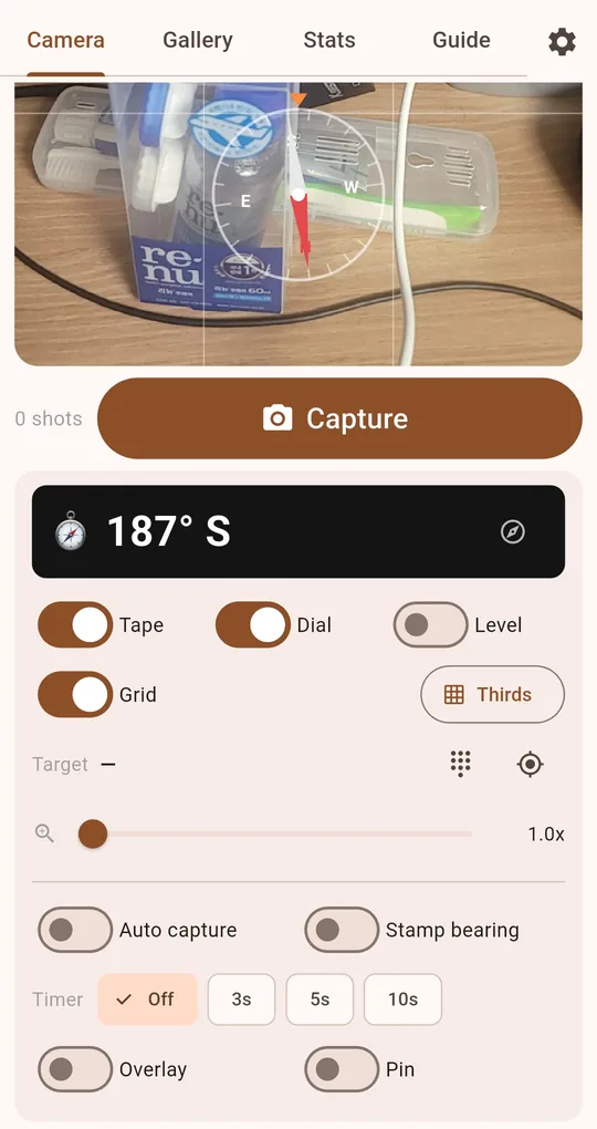 Capture settings with the Stamp bearing switch
